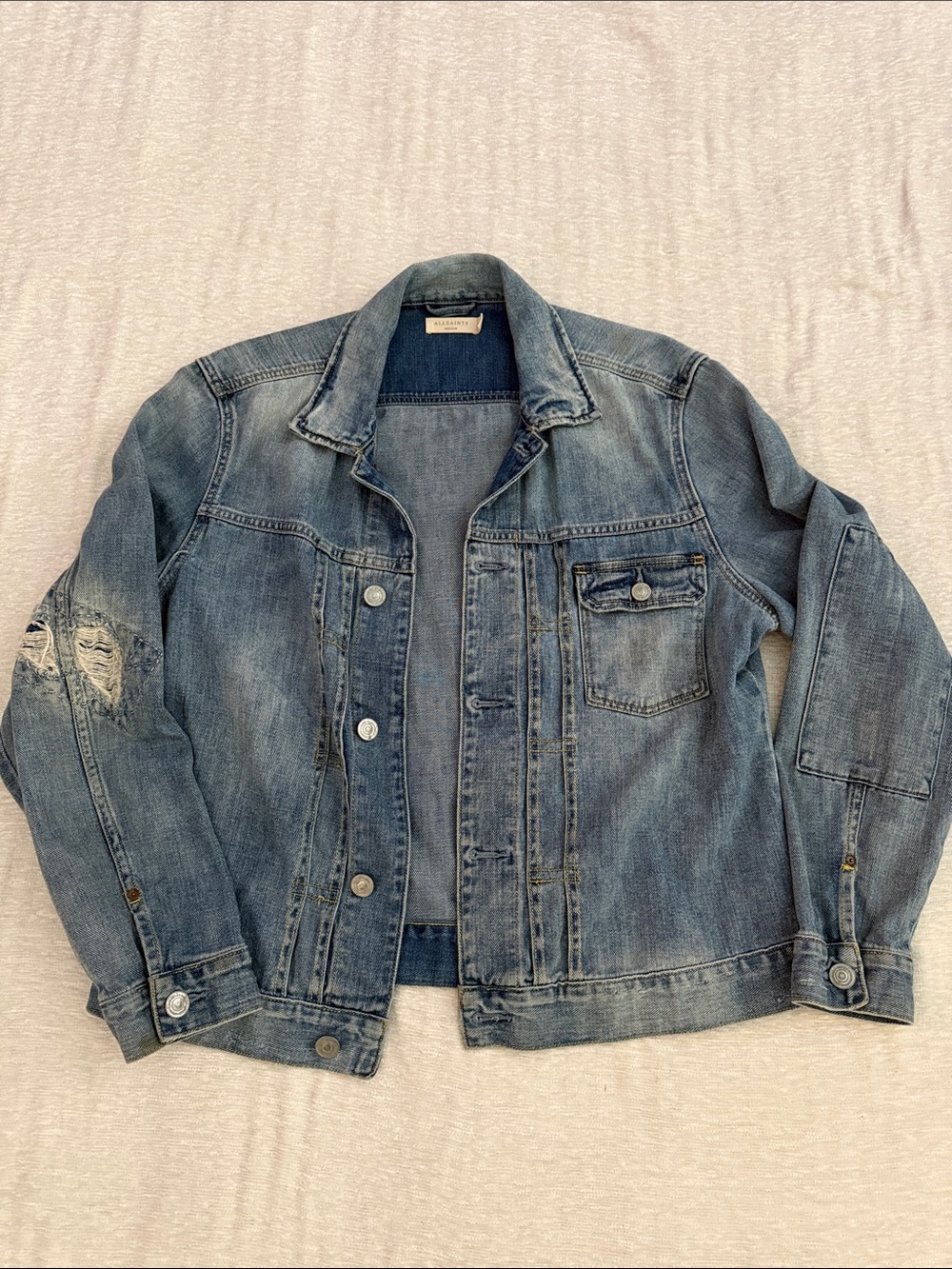 All Saints Light Blue Denim Jacket - Distressed Trucker
